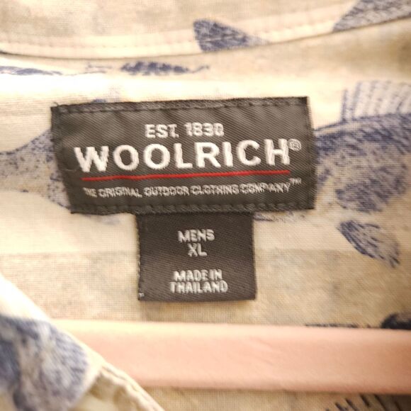 Woolrich Mens XL Beige River Lures & Fish Fishing Graphics Button Down Shirt - Picture 3 of 7